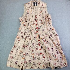 ModCloth Dress Womens M White Dog Print Polka Dot Shirt Fit & Flare Button Front